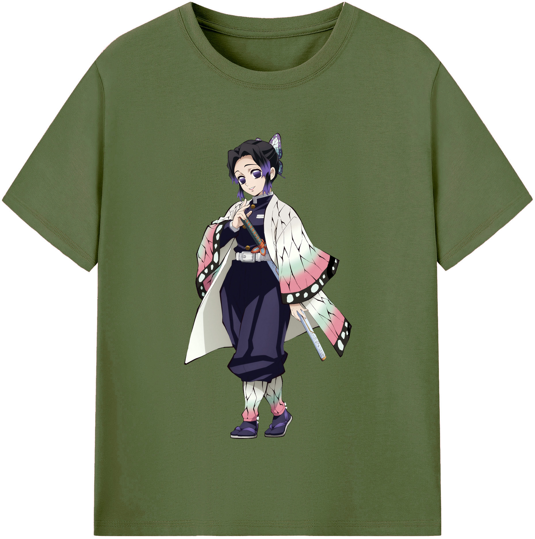（画像用） 鬼滅の刃（きめつのやいば）蟲柱-胡蝶 しのぶ／こちょう しのぶ Kochou Shinobu 綿100％半袖Tシャツ（フロントプリント）